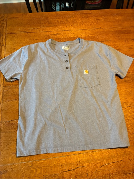 Carhartt Tops - Carhartt woman’s Short-Sleeve Henley Pocket Tee in Heather Blue